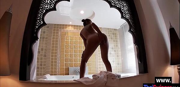  Wet big ass Thai sucking big hard dick while he recording her hot blowjob